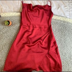 Nasty Gal Cowl Neck Silky Red Dress